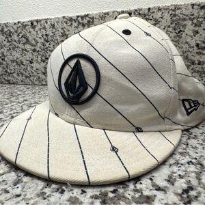 Volcom x New Era 59Fifty Fitted Hat 7 1/2 Cream Pinstripe Stone Logo